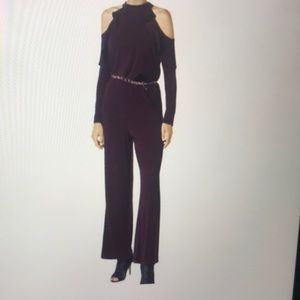 Thalia Sodi Women’s Belted Cold-Shoulder Jumpsuit, Wicked Purple Medium